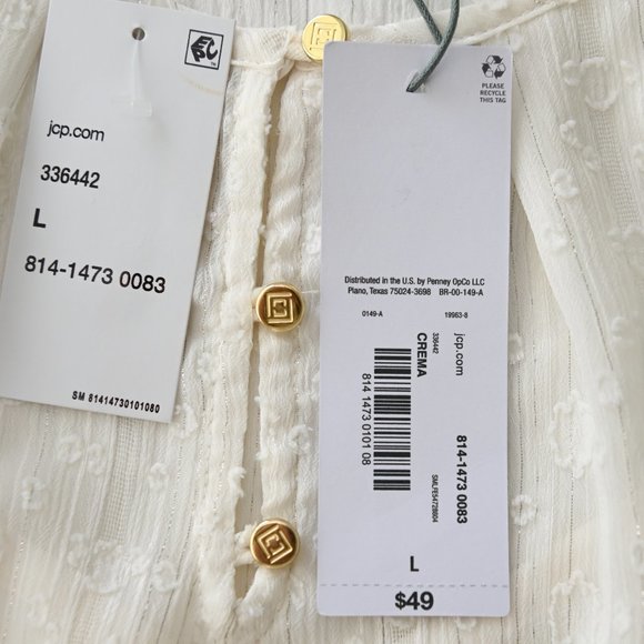 LIZ CLAIBORNE Ivory Pullover Long Sleeve Blouse with Camisole - Size L - NWT - Picture 10 of 13